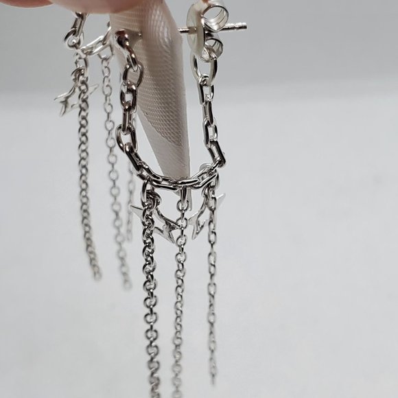 Silver 925 Multiple Wire Dangling Star Earrings - Picture 7 of 9